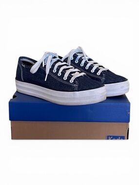 Keds Triple Kick Eco Blue Denim Platform Sneakers